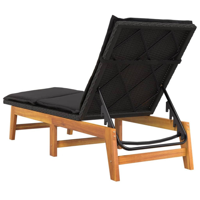 Bain de soleil réglable avec coussin en résine tressée et bois d'acacia massif