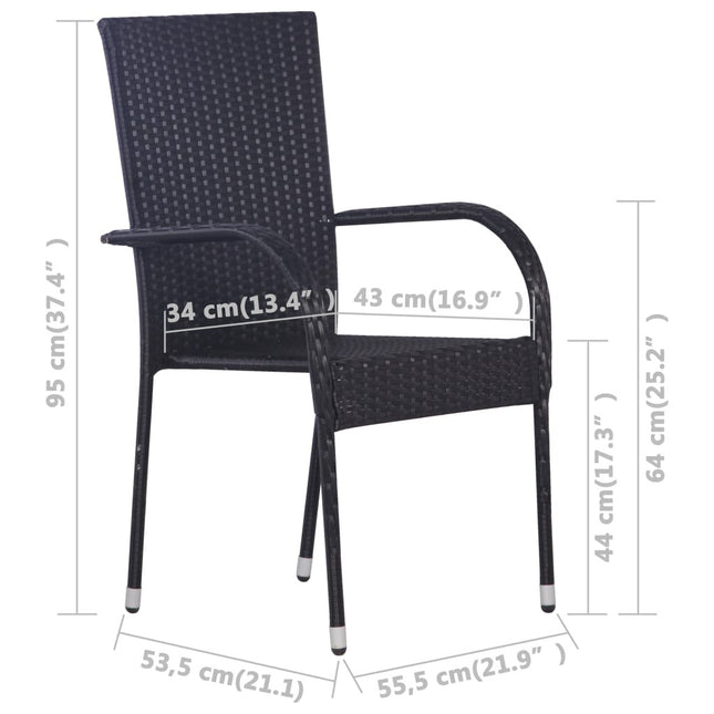 Table et 6 chaises de jardin en résine tressée noire et acacia massif
