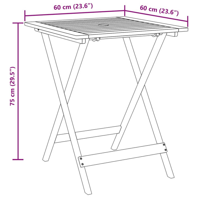 Table carrée et 2 chaises de jardin pliantes en résine tressée noire et acacia massif