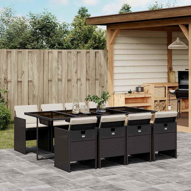 Table et fauteuils de jardin 8 places en résine tressée noire