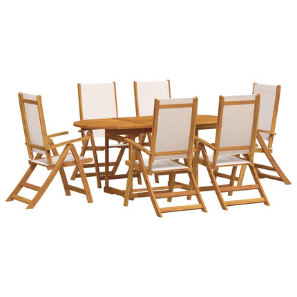Table ovale extensible et 6 fauteuils inclinables de jardin en acacia massif et textilène crème