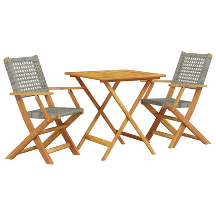 Table carrée et 2 chaises de jardin pliantes en résine tressée grise et bois d'acacia massif