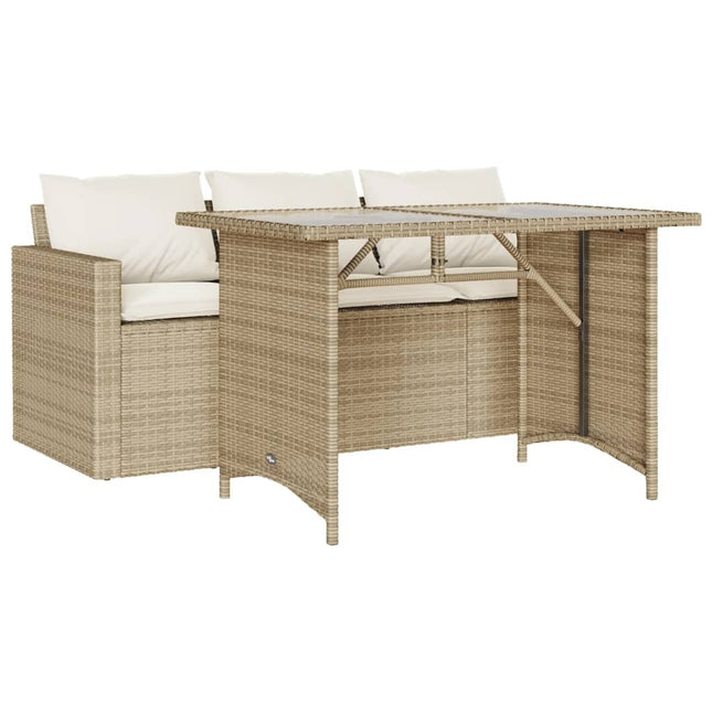 Table haute de jardin en verre trempé avec canapé en résine tressée beige
