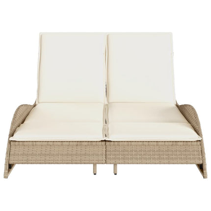 Bain de soleil double en résine tressée beige avec coussins crème