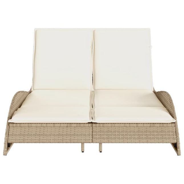 Bain de soleil double en résine tressée beige avec coussins crème