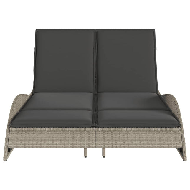 Bain de soleil double en résine tressée gris clair avec coussins crème