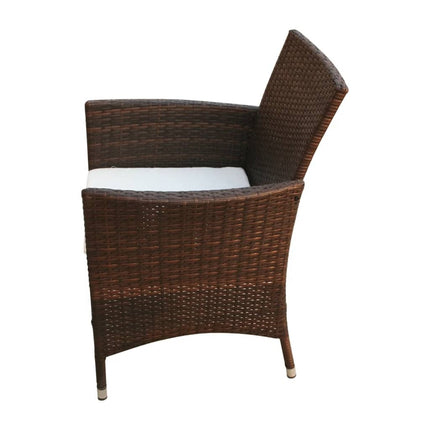 Table et chaises de jardin en résine tressée avec coussins crème