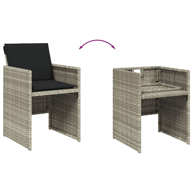 Table et fauteuils de jardin 4 places en résine tressée gris clair