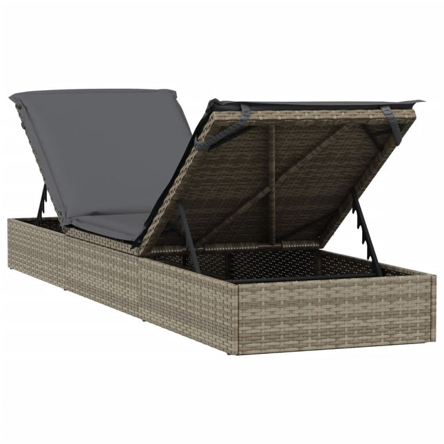 Bain de soleil réglable en résine tressée avec coussin gris et dossiers indépendants