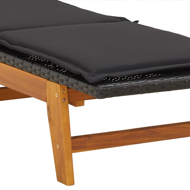 Bain de soleil réglable avec coussin en résine tressée et bois d'acacia massif