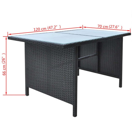 Salon de jardin en résine tressée noire avec table en verre