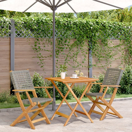 Table carrée et 2 chaises de jardin pliantes en résine tressée grise et bois d'acacia massif