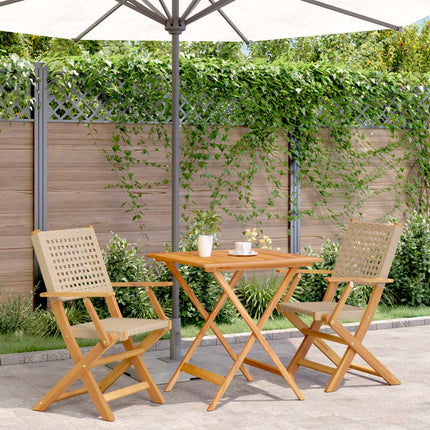 Table et chaises de jardin 2 places pliantes en résine tressée beige et bois d'acacia massif
