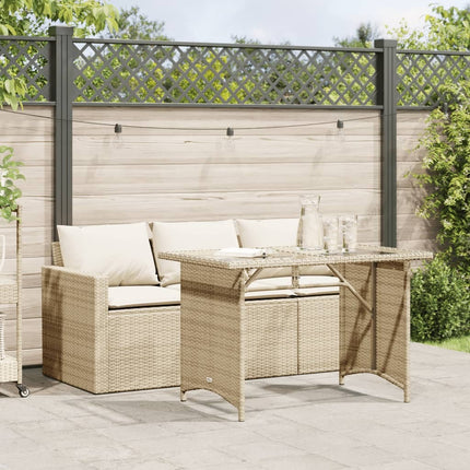Table haute de jardin en verre trempé avec canapé en résine tressée beige