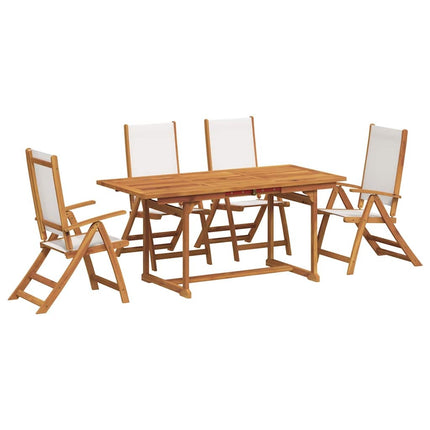 Table extensible et 4 fauteuils inclinables de jardin en acacia massif et textilène gris 120-170 cm