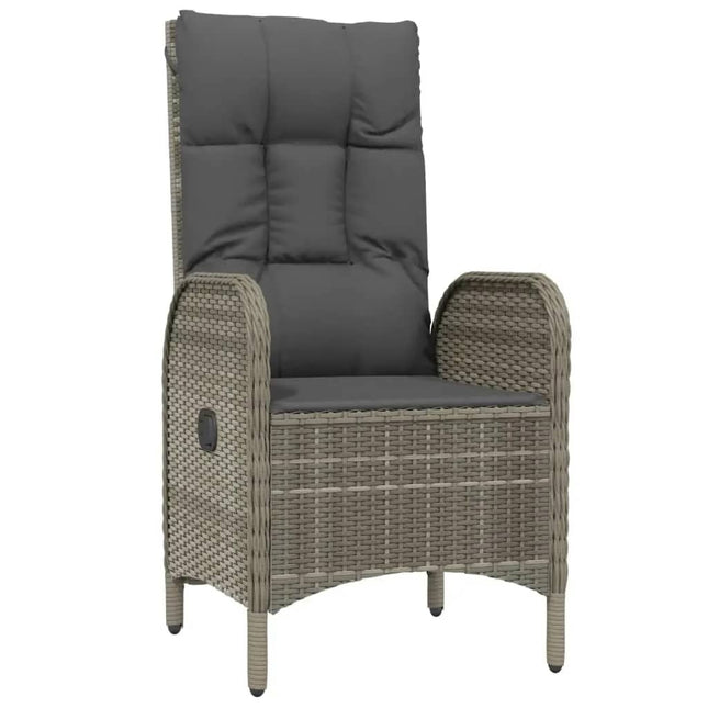 Table et fauteuils de jardin inclinables 8 places en résine tressée grise