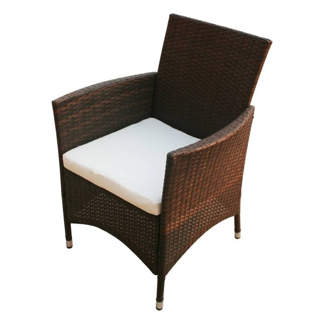 Table et chaises de jardin en résine tressée avec coussins crème