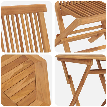 Table ronde de jardin 85 cm avec 4 chaises pliantes en teck massif