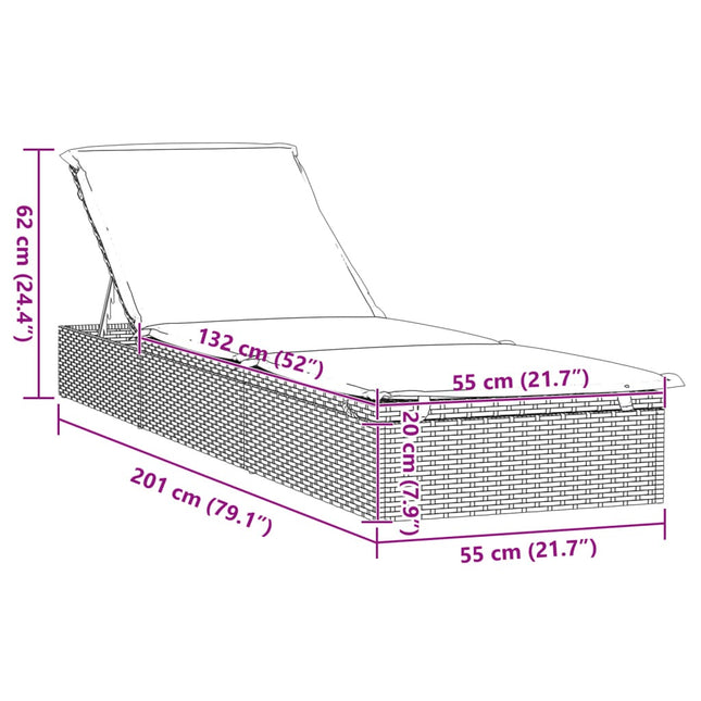 Bain de soleil réglable en résine tressée avec coussin gris et dossiers indépendants