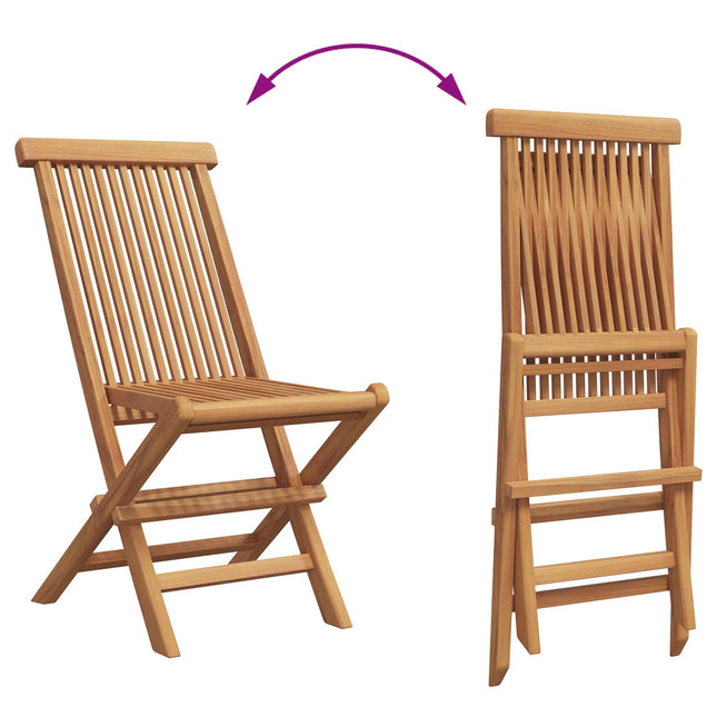 Table ronde de jardin 85 cm avec 4 chaises pliantes en teck massif
