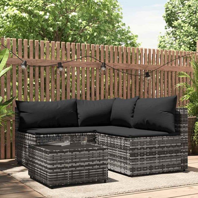 Salon de jardin d'angle avec table basse résine tressée gris anthracite
