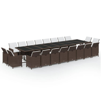Table et chaises de jardin 20 places en résine tressée marron avec verre trempé