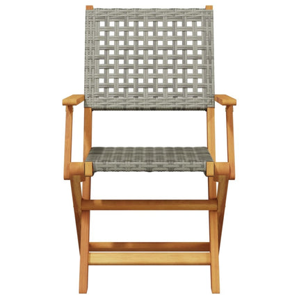 Table carrée et 2 chaises de jardin pliantes en résine tressée grise et bois d'acacia massif