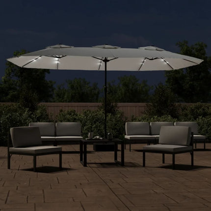 Parasol de jardin à double tête avec led blanc sable 449 x 265 cm