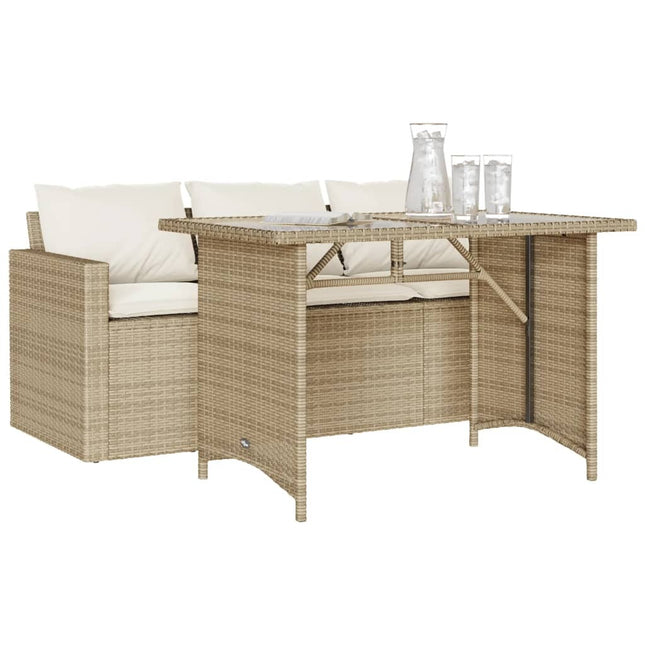 Table haute de jardin en verre trempé avec canapé en résine tressée beige