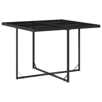 Table et chaises de jardin 4 places gain de place en résine tressée noire avec coussins