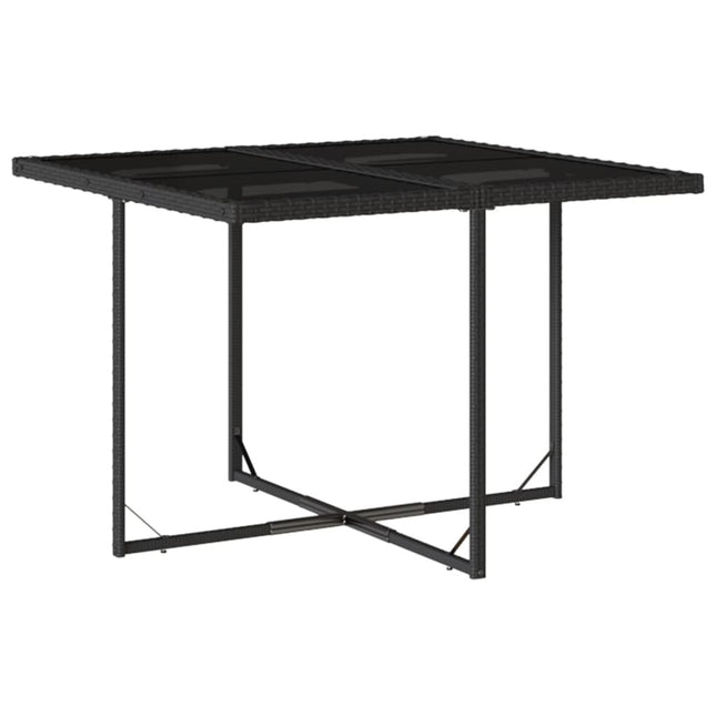 Table et chaises de jardin 4 places gain de place en résine tressée noire avec coussins