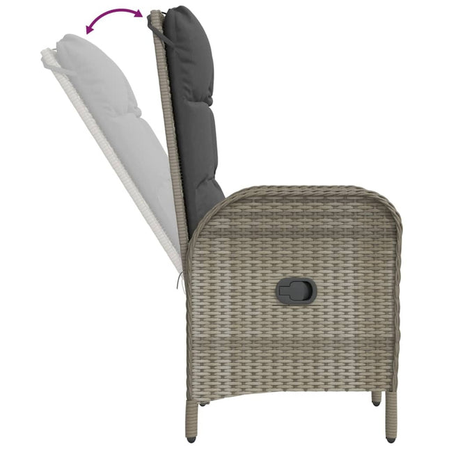 Table et fauteuils de jardin inclinables 8 places en résine tressée grise