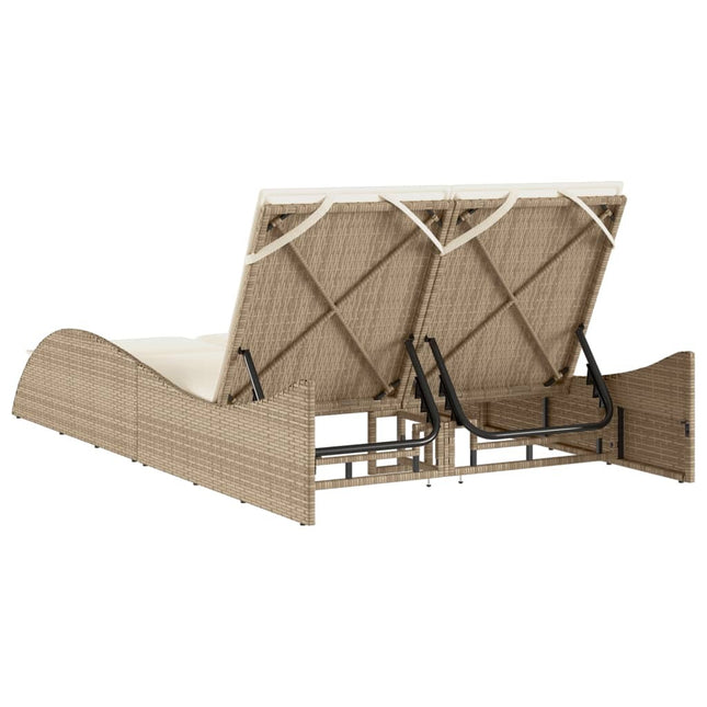 Bain de soleil double en résine tressée beige avec coussins crème