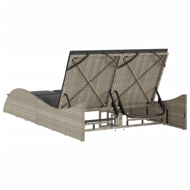 Bain de soleil double en résine tressée gris clair avec coussins crème