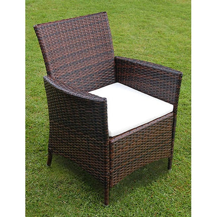 Table et chaises de jardin en résine tressée avec coussins crème