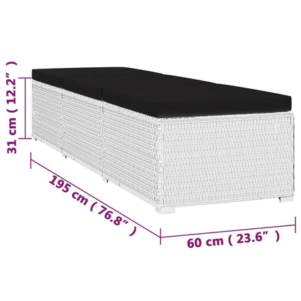 Ensemble de 2 bains de soleil avec table d'appoint en résine tressée blanche et coussins noirsse