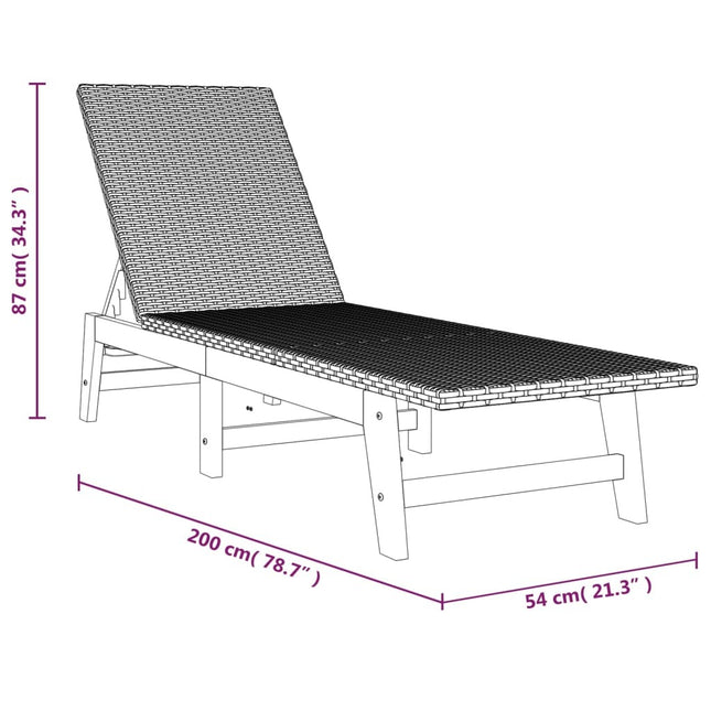 Bain de soleil réglable avec coussin en résine tressée et bois d'acacia massif