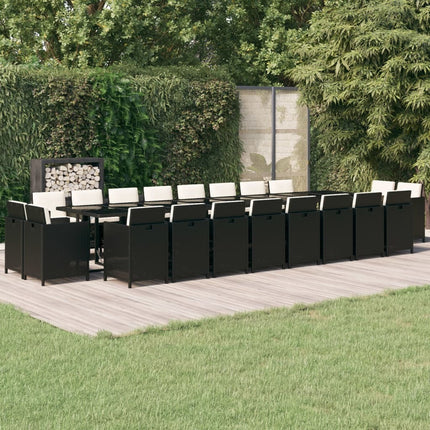 Table et chaises de jardin 20 places en résine tressée noire avec verre trempé
