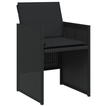 Table et chaises de jardin 4 places gain de place en résine tressée noire avec coussins