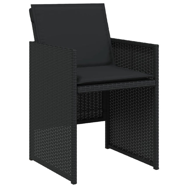 Table et chaises de jardin 4 places gain de place en résine tressée noire avec coussins