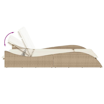 Bain de soleil double en résine tressée beige avec coussins crème