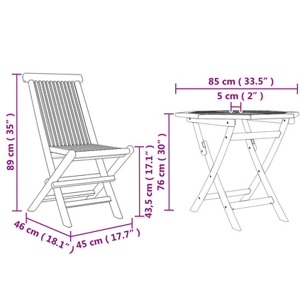 Table ronde de jardin 85 cm avec 4 chaises pliantes en teck massif