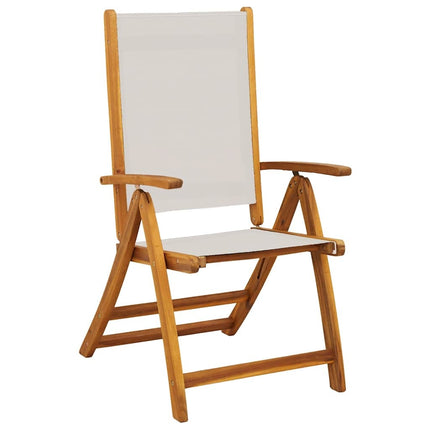 Table extensible et 4 fauteuils inclinables de jardin en acacia massif et textilène gris 120-170 cm
