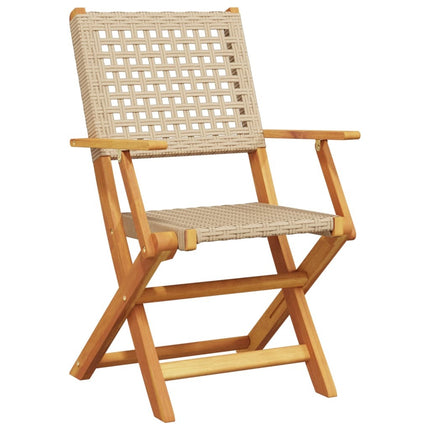 Table et chaises de jardin 2 places pliantes en résine tressée beige et bois d'acacia massif