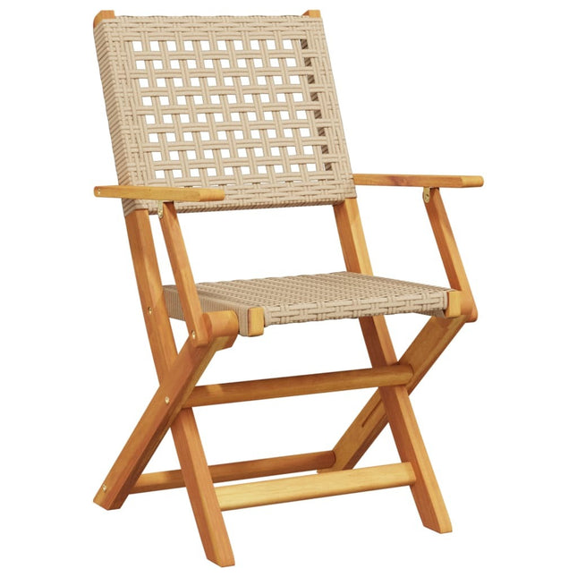 Table et chaises de jardin 2 places pliantes en résine tressée beige et bois d'acacia massif
