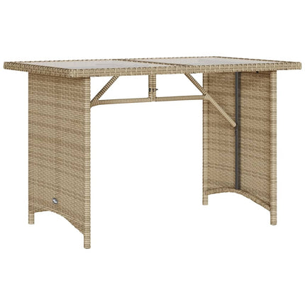 Table haute de jardin en verre trempé avec canapé en résine tressée beige