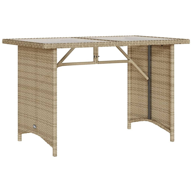 Table haute de jardin en verre trempé avec canapé en résine tressée beige