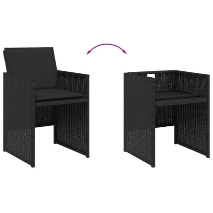Table et chaises de jardin 4 places gain de place en résine tressée noire avec coussins
