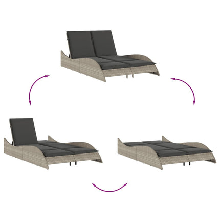 Bain de soleil double en résine tressée gris clair avec coussins crème