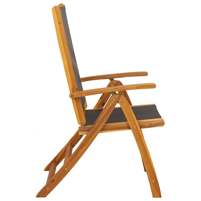 Table extensible et 4 fauteuils inclinables de jardin en acacia massif et textilène noir 120-170 cm